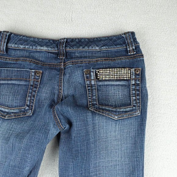 Vintage Blue Jeans Womens 11 12 Bootcut Medium Wash Rhinestones Low Rise 90s - Picture 6 of 13